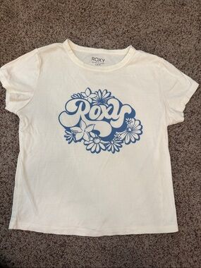 Roxy Cream Short Sleeve Tee with Blue Floral Logo